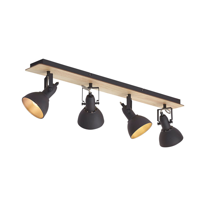 QAZQA Plafondspot zwart met hout 4-lichts draai- en kantelbaar -