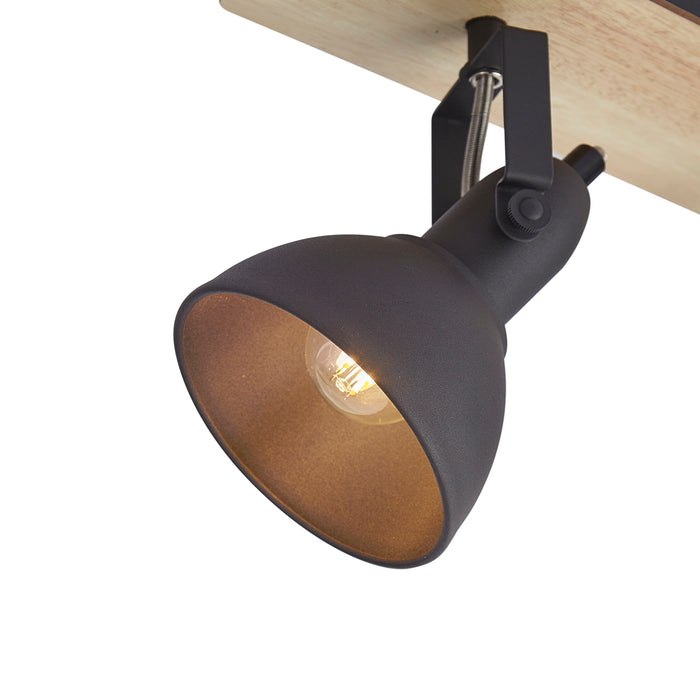QAZQA Plafondspot zwart met hout 4-lichts draai- en kantelbaar -
