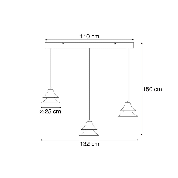 QAZQA Hanglamp zwart met mokka incl. LED 3-staps dimbaar 3-lichts