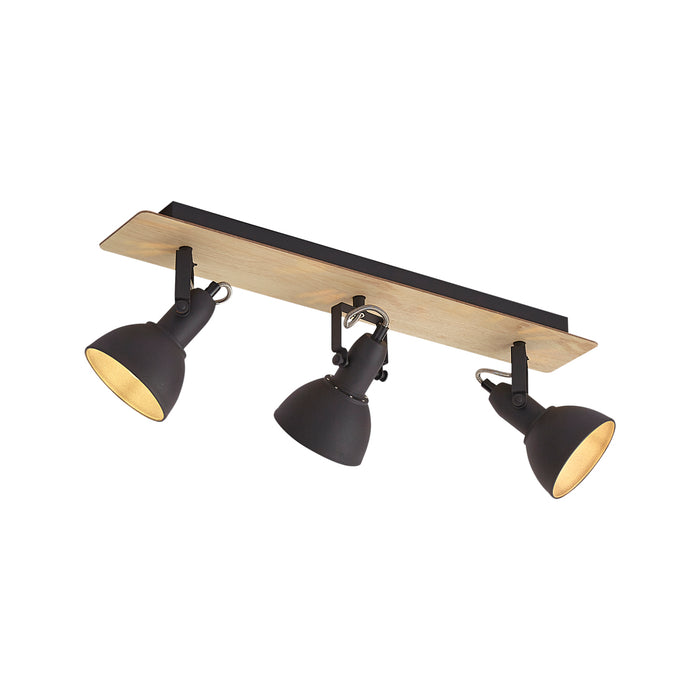 QAZQA Plafondspot zwart met hout 3-lichts draai- en kantelbaar -