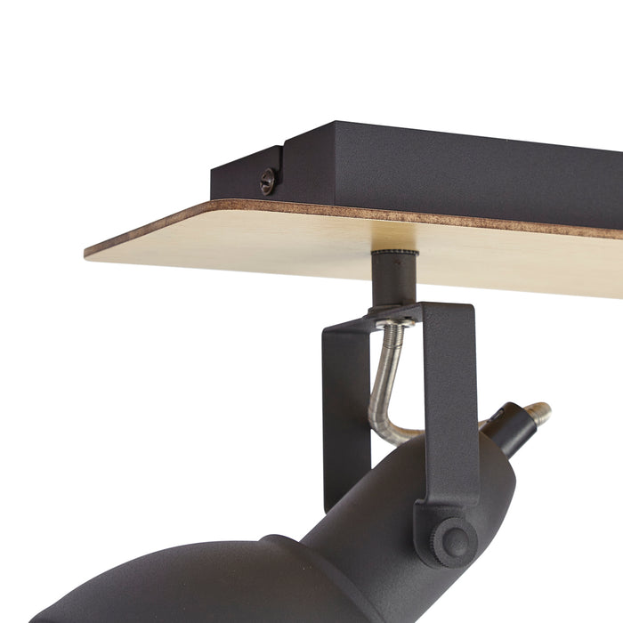 QAZQA Plafondspot zwart met hout 2-lichts draai- en kantelbaar -