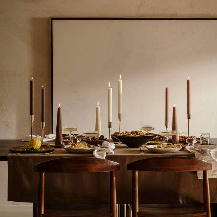 Spaas Geribde Obelisk Dinerkaars - Beige - 25u - Ø4.7cm - Set van 6