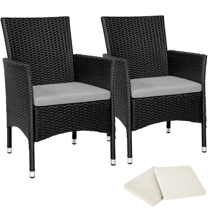tectake® 2 Wicker tuinstoelen met 4 kussenhoezen  - Zwart|beige
