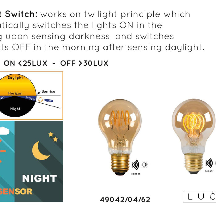 Lucide A60 TWILIGHT SENSOR Filament lamp - Amber (set van 2)