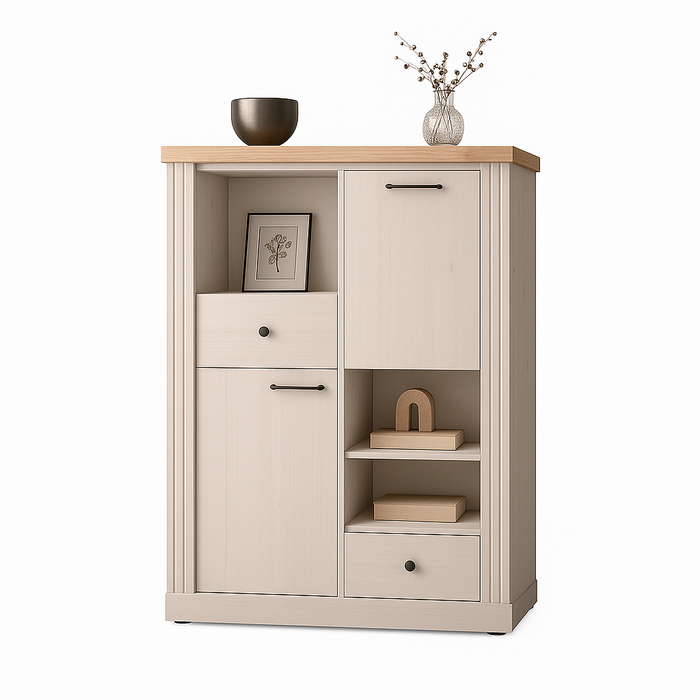 Calicosy - COUNTRY Hoge dressoir met 2 deuren - H160 cm - Wit