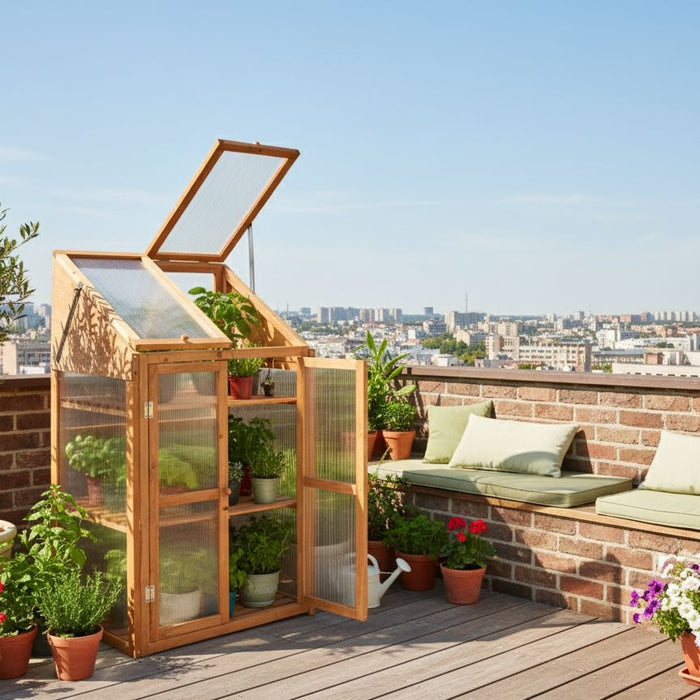 Beliani - VOLVERA - Balkonkas - Lichtbruin - Dennenhout