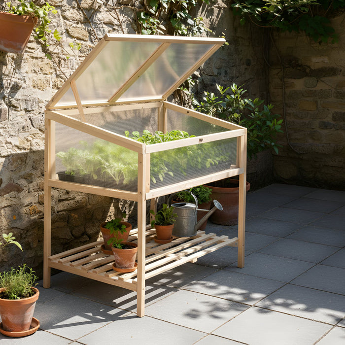 Beliani - ARANOVA - Balkonkas - Lichtbruin - Dennenhout