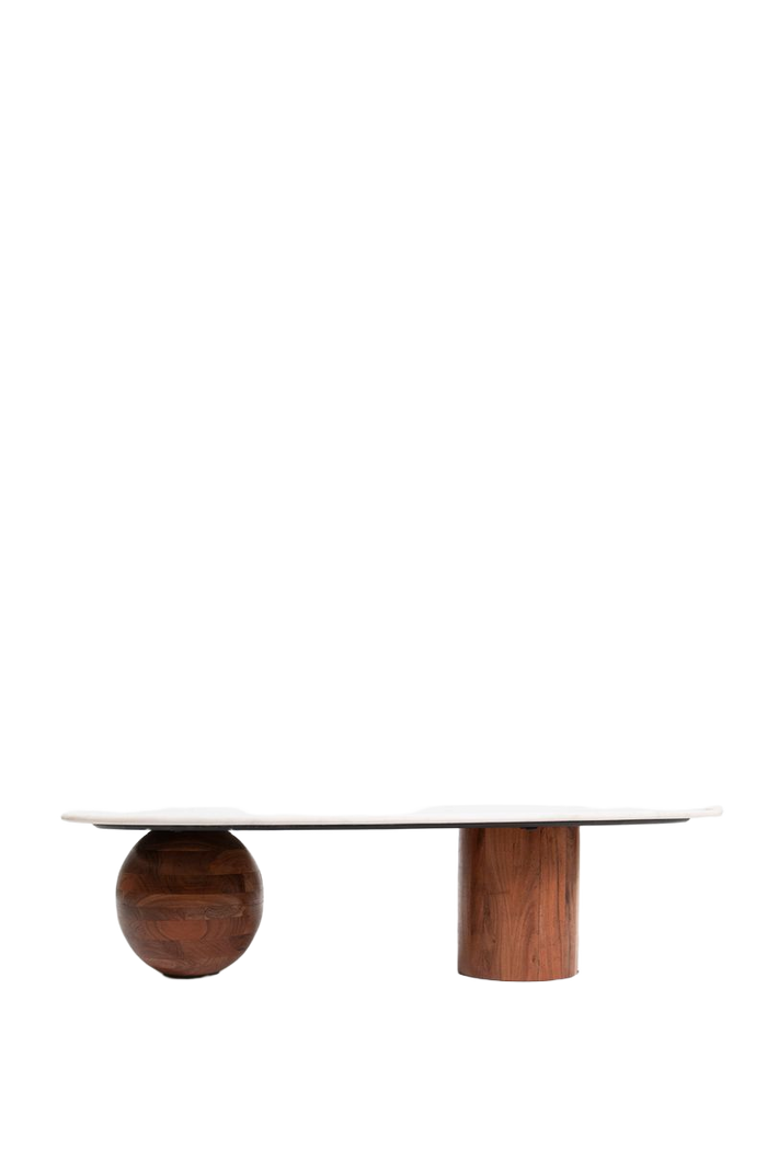 Sissy-Boy Houten koffietafel met marmer blad en asymmetrisch onderstel