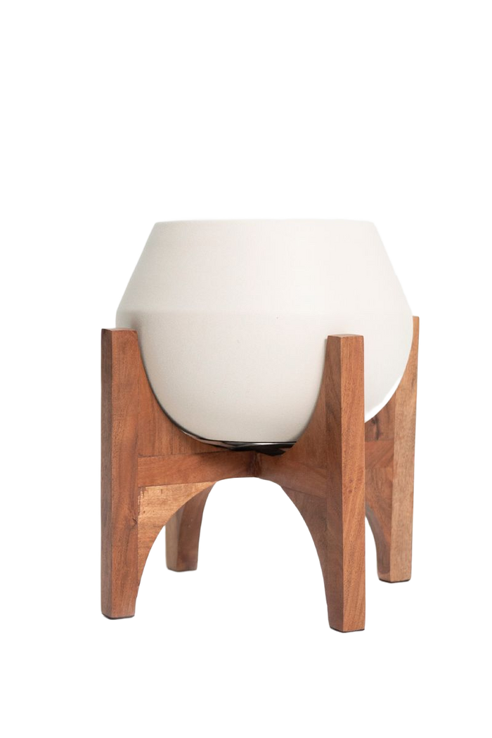 Sissy-Boy Witte plantenpot met houten standaard