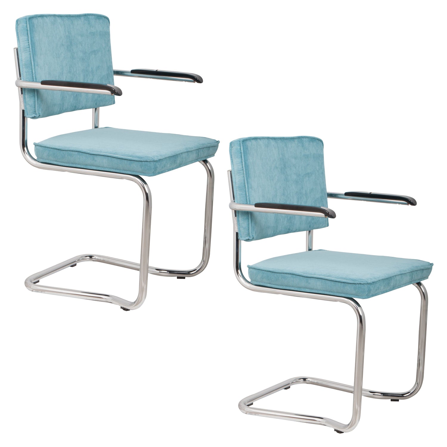 Zuiver Ridge Rib Kink Eetkamerstoelen armleuning Blauw - Set van 2
