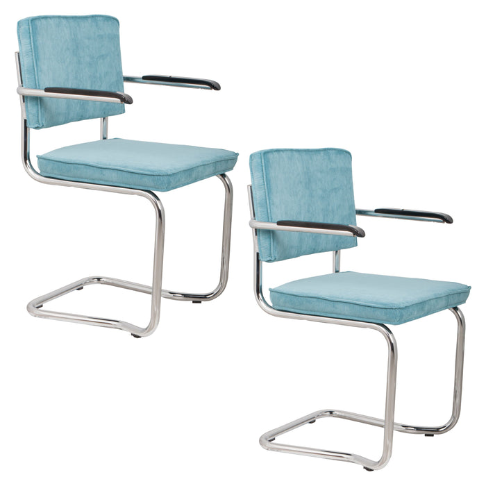 Zuiver Ridge Rib Kink Eetkamerstoelen armleuning Blauw - Set van 2