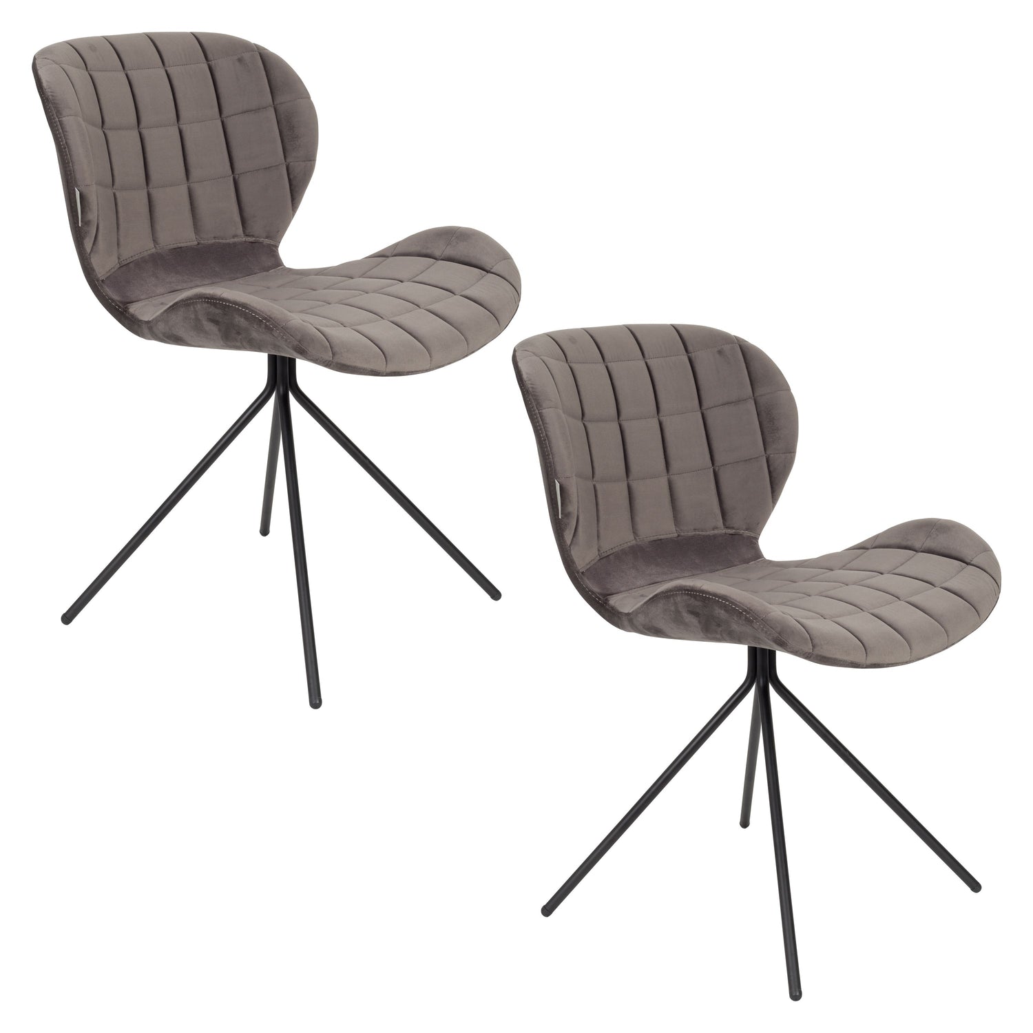 Zuiver OMG Velvet Eetkamerstoelen  Grijs - Set van 2