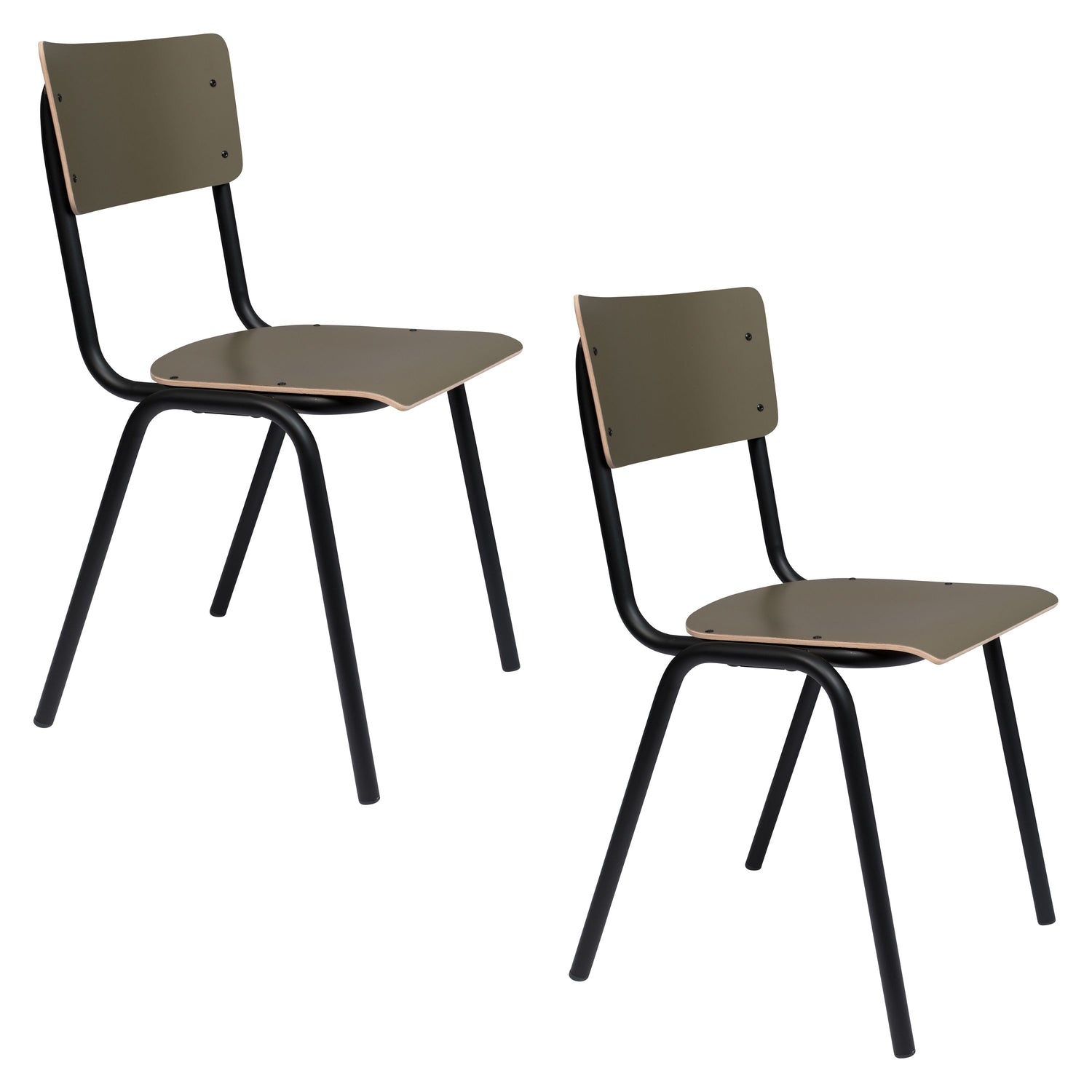 Zuiver Back To School Eetkamerstoelen  Mat Groen - Set van 4