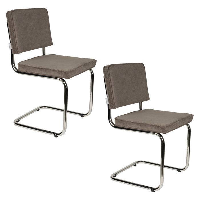 Zuiver Ridge Rib Eetkamerstoelen  Grijs - Set van 2