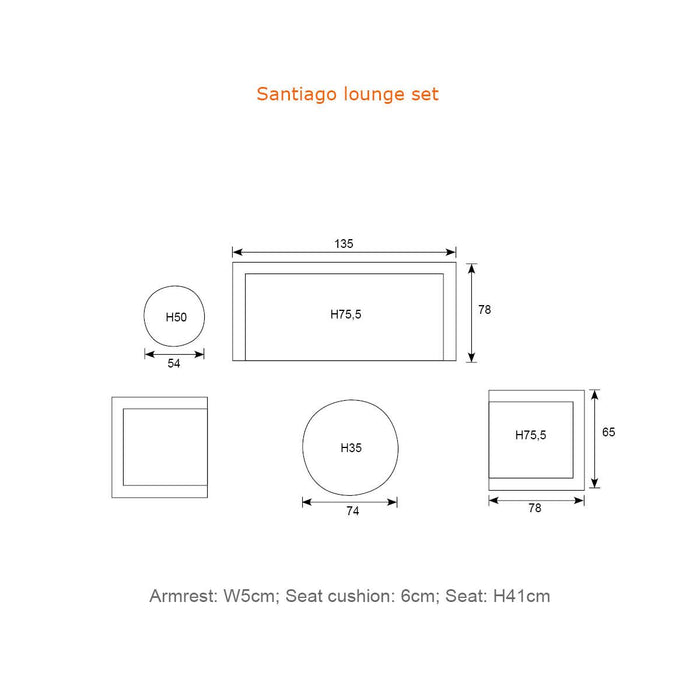 Santiago loungeset - 5-delig - carbon black - rope grijs - mystic grey