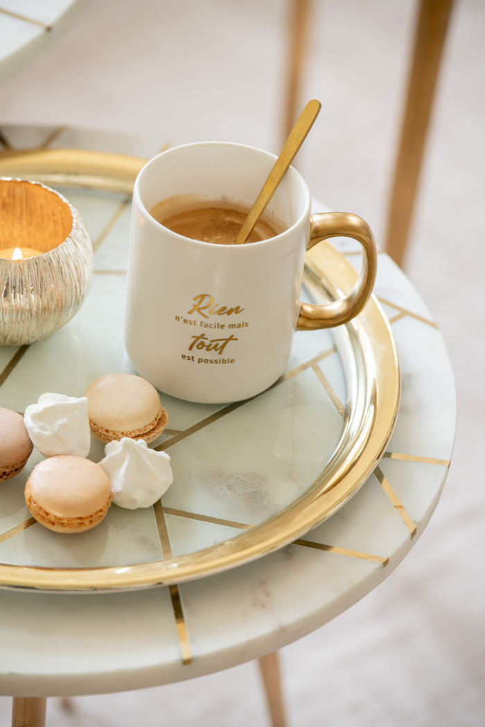 J-Line mok Bericht Positif - porselein - wit|goud - 2 stuks