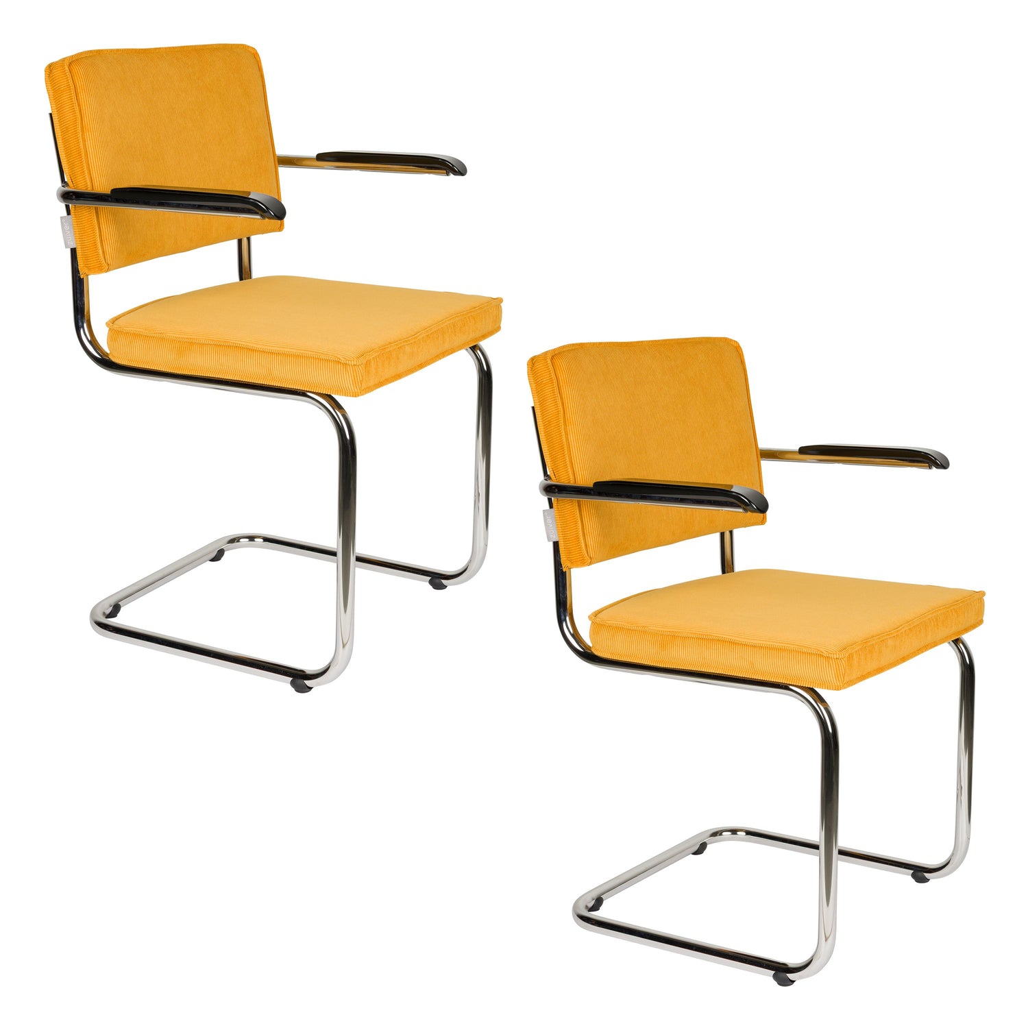Zuiver Ridge Rib Eetkamerstoelen armleuning Geel - Set van 2