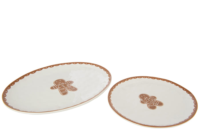 J-Line bord Cookie Ovaal Dolomiet - keramiek - bruin|wit