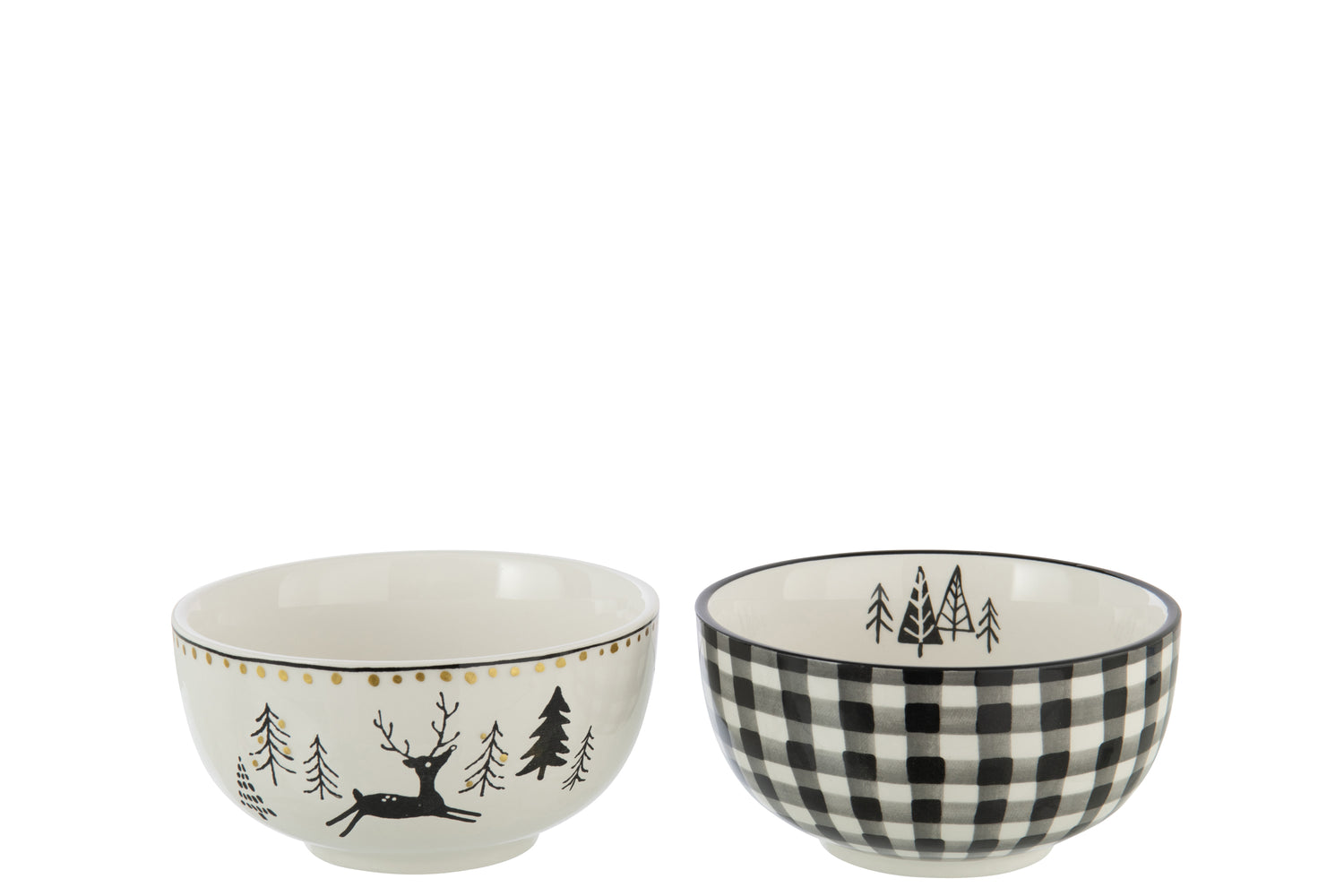 J-Line schaal Dolomiet - keramiek - wit|zwart - 2 stuks