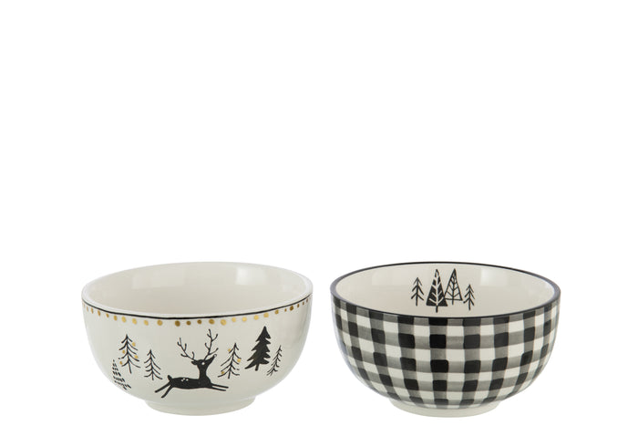 J-Line schaal Dolomiet - keramiek - wit|zwart - 2 stuks