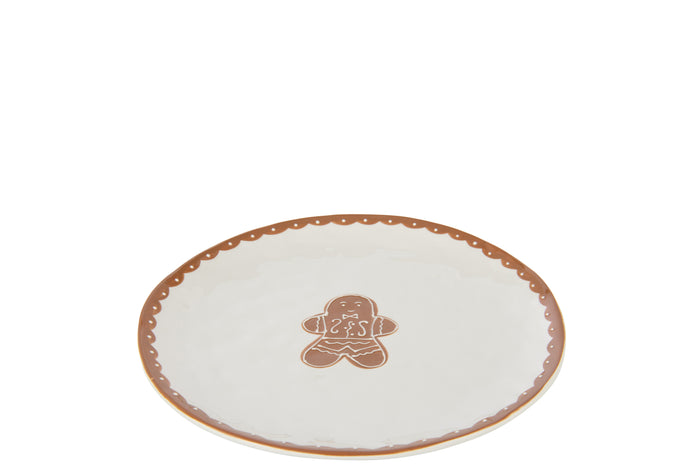 J-Line bord Cookie Rond Dolomiet - keramiek - bruin|wit