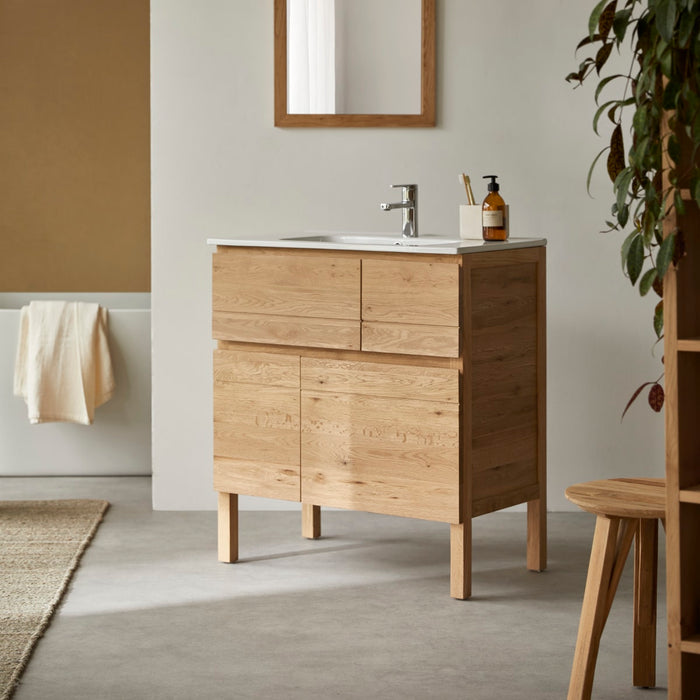 Tikamoon - Massief eikenhouten en keramisch badkamermeubel 80 cm