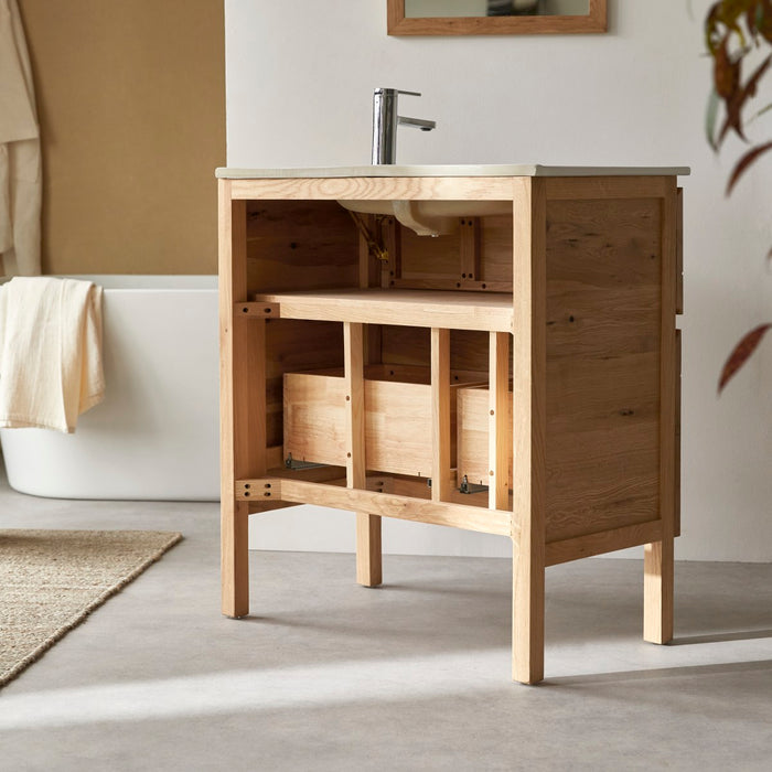 Tikamoon - Massief eikenhouten en keramisch badkamermeubel 80 cm