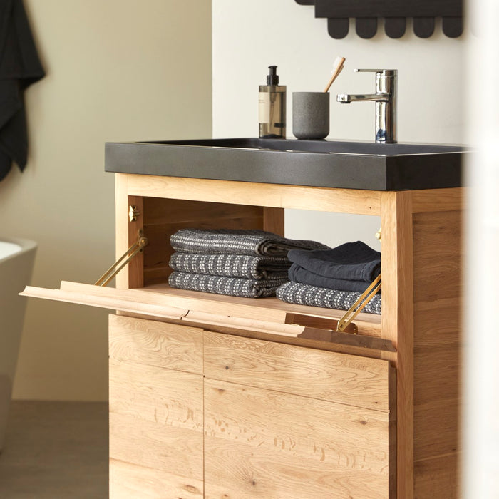 Tikamoon - Massief eikenhouten en lavastenen badkamermeubel 80 cm