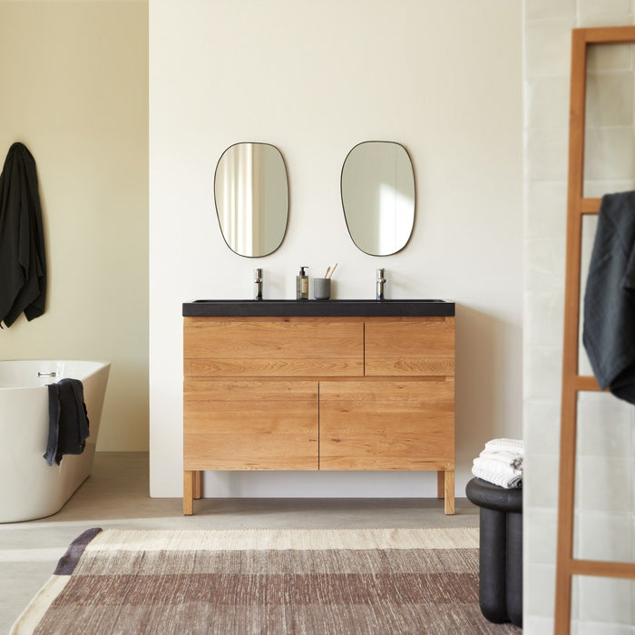 Tikamoon - Massief eikenhouten en lavastenen badkamermeubel 120 cm