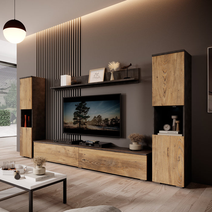 Meubella - Pure XL - Wandmeubel - Eiken|Grijs - 180x33x130 cm