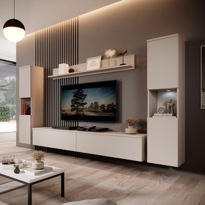 Meubella - Pure XL - Wandmeubel - Beige - 180x33x130 cm