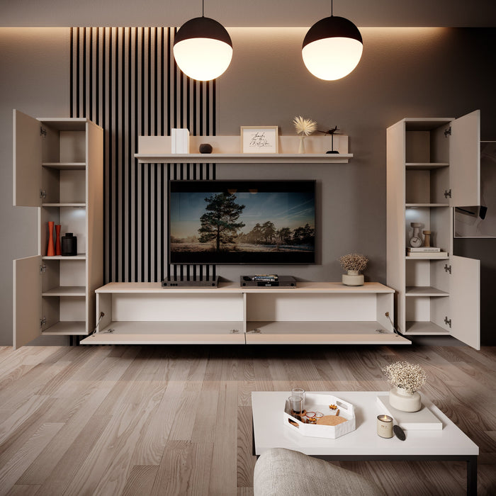 Meubella - Pure XL - Wandmeubel - Beige - 180x33x130 cm