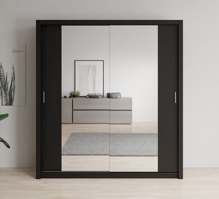 Meubella - Kledingkast Blake - Mat Zwart - 200 cm - Met spiegel