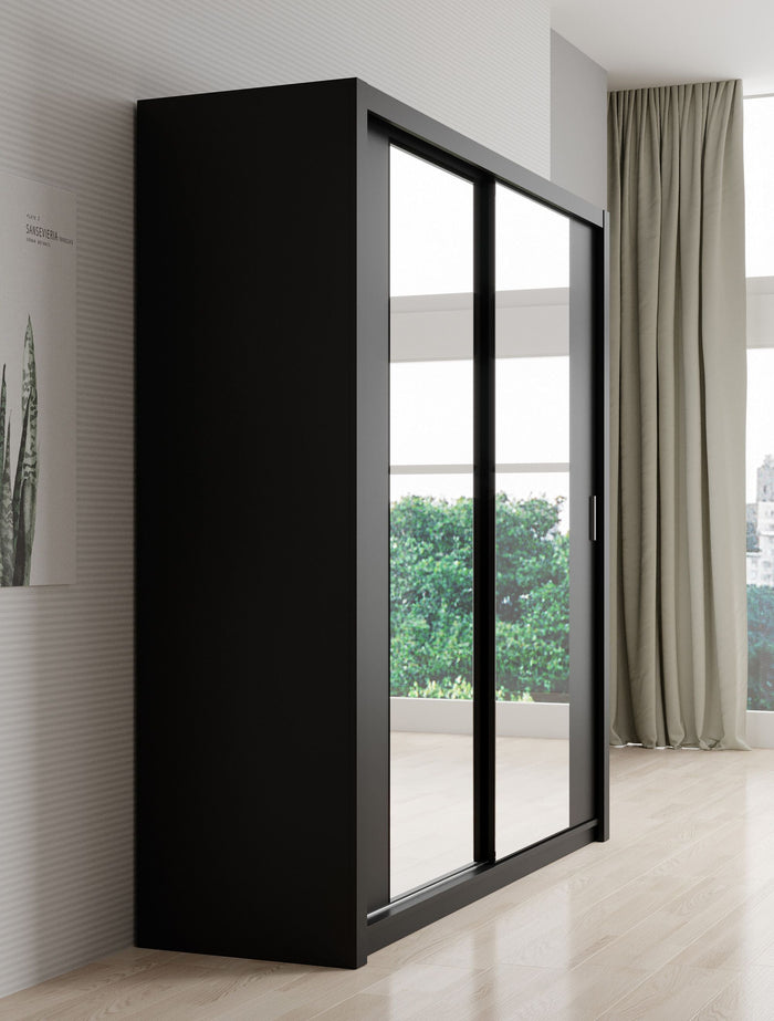 Meubella - Kledingkast Blake - Mat Zwart - 200 cm - Met spiegel