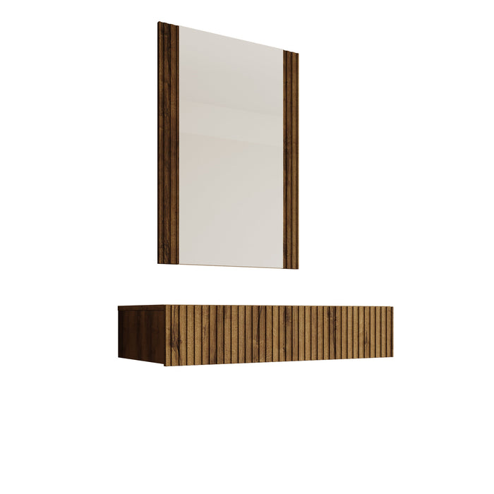 Meubella - Kaptafel Tartagal - Donkerbruin eiken - 80 cm - Met spiegel