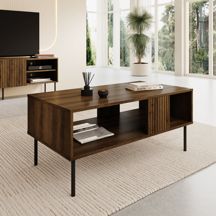 Meubella - Salontafel Tartagal - Donkerbruin eiken - 100 cm