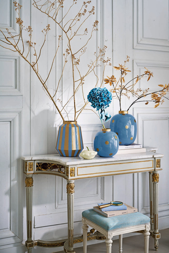 Pip Studio Vaas Dots - Bloemenvaas van Metaal - Blauw| Goud - 32cm