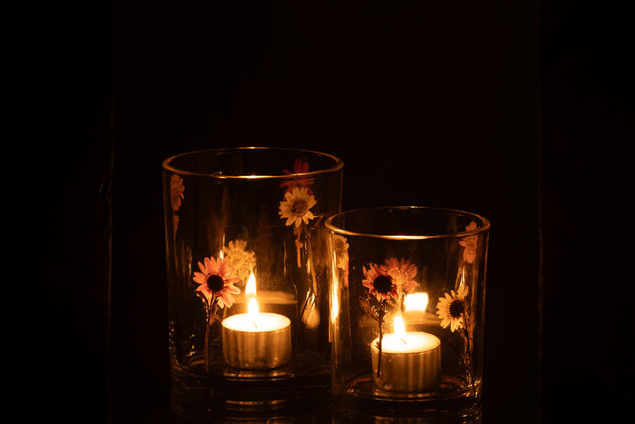 J-Line windlicht Peggy Bloemen - glas - transparant - large