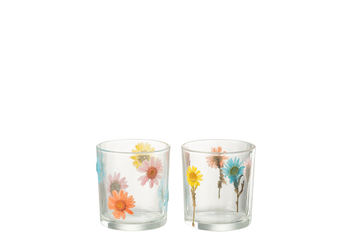 J-Line windlicht Posy  - glas - transparant|mix - small - 2 stuks