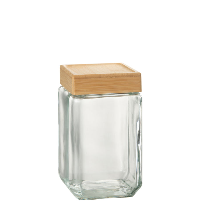 J-Line voorraadpot Brad - glas|bamboe - transparant|naturel