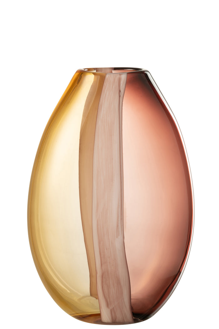 J-Line vaas Arun - glas - bruin|geel - large - Ø 13 cm