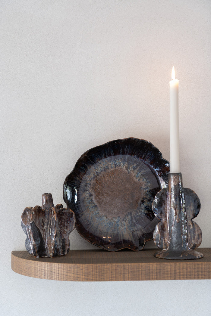 J-Line vaas Naga - keramiek - zwart|bruin - small - 20 cm ho