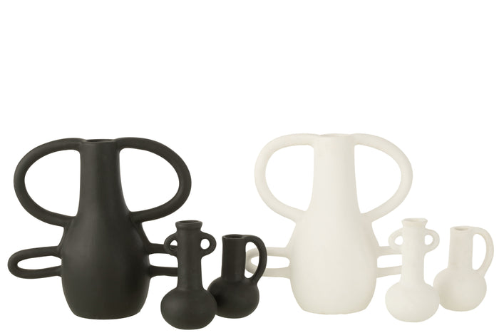 J-Line vaas met 4 Handvaten - keramiek - zwart - 36 cm hoog