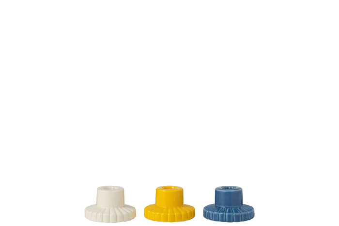 J-Line kandelaar Strepen - porselein - mix - 3 stuks