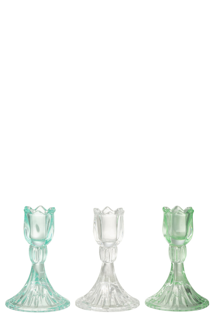 J-Line kandelaar Tulp Koud - glas - mix - 3 stuks