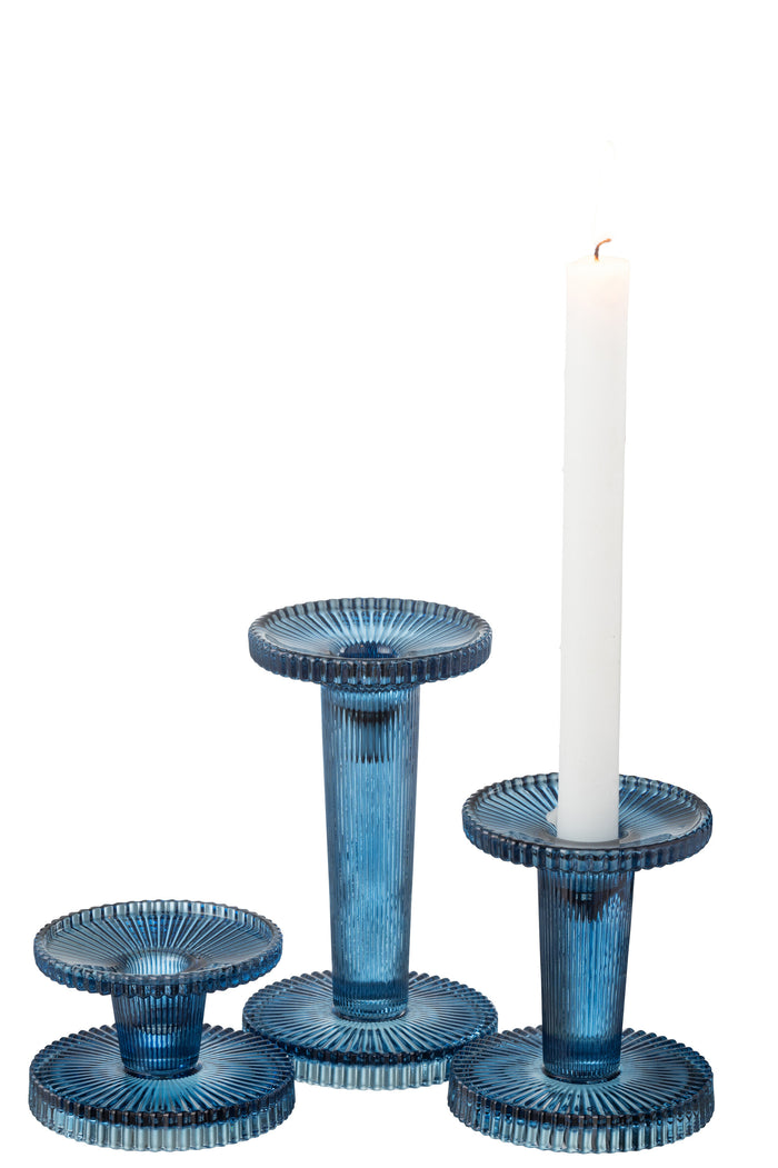 J-Line kaarshouder Nelly - glas - blauw - 3 stuks