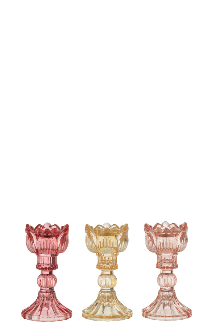 J-Line kandelaar Roos Warm - glas - mix - 3 stuks