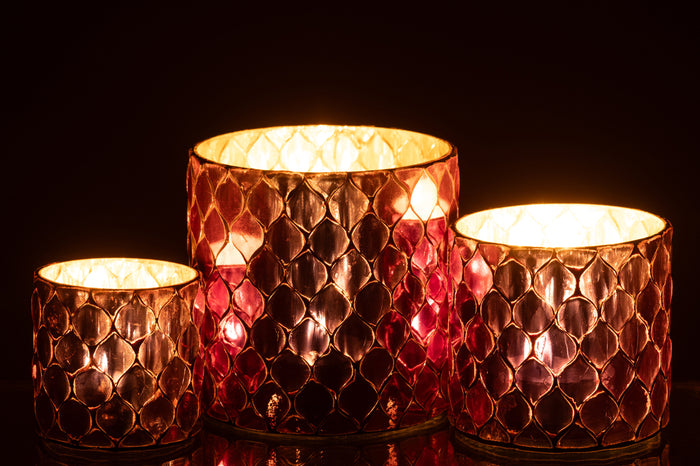 J-Line kaarshouder Cilinder Mozaïek - glas - fuchsia