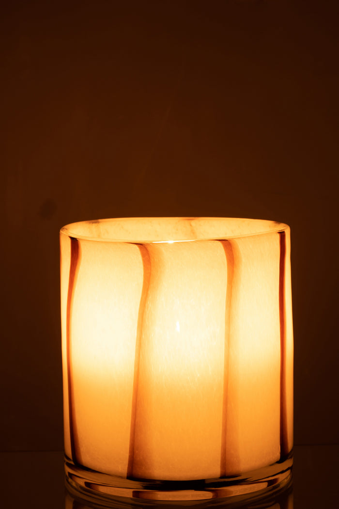 J-Line windlicht Strepen Safari - glas - wit|bruin - medium