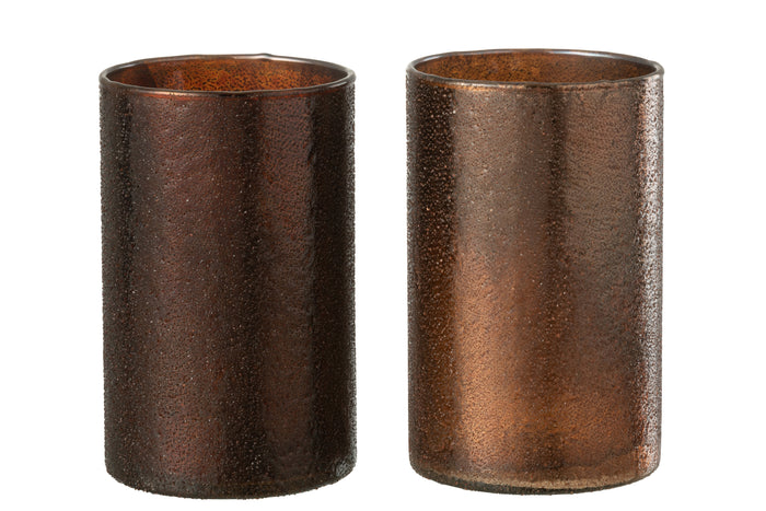 J-Line windlicht Spiegel - glas - koper|rood - large - 2 stuks